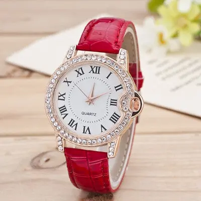 Women Watches Rhinestone Crystal Leisure Time Puleather Band Analog Diamond Simple Clock Dial Relogio Feminino 5