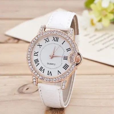 Women Watches Rhinestone Crystal Leisure Time Puleather Band Analog Diamond Simple Clock Dial Relogio Feminino 6