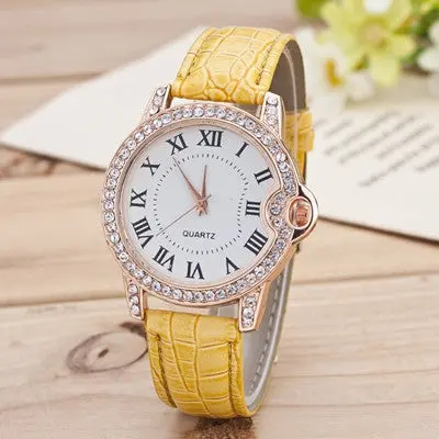 Women Watches Rhinestone Crystal Leisure Time Puleather Band Analog Diamond Simple Clock Dial Relogio Feminino 7