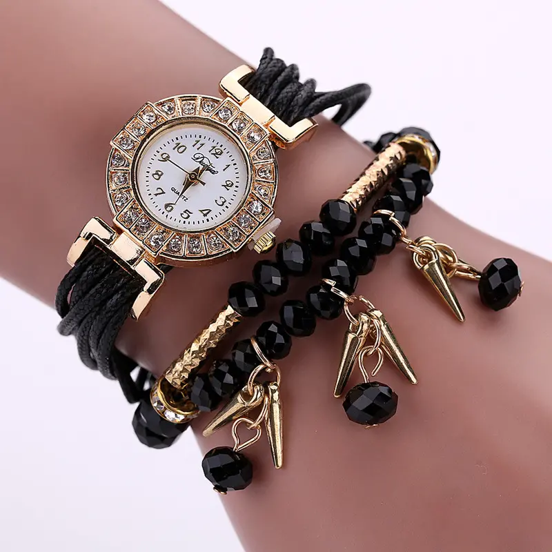 Women Watches Weave Wrap Around Bracelet Watch Crystal Synthetic Chain Watch Relogio Feminino Feida 1