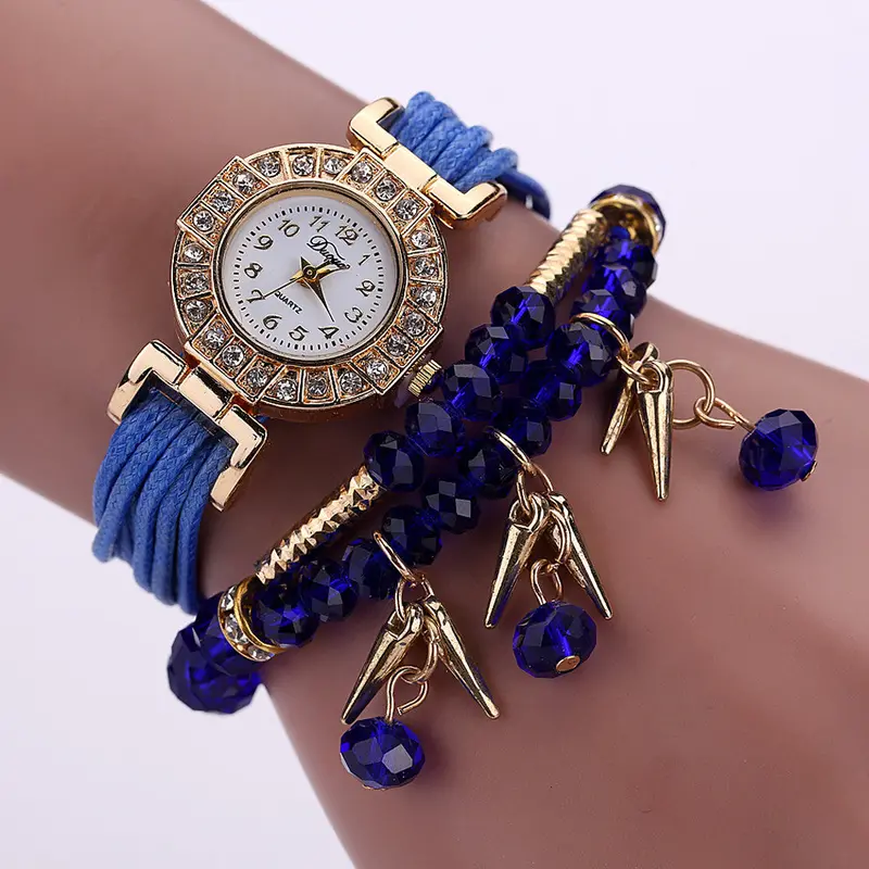 Women Watches Weave Wrap Around Bracelet Watch Crystal Synthetic Chain Watch Relogio Feminino Feida 2