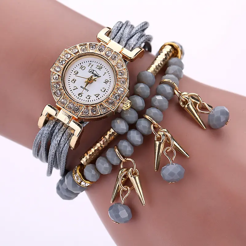 Women Watches Weave Wrap Around Bracelet Watch Crystal Synthetic Chain Watch Relogio Feminino Feida 3