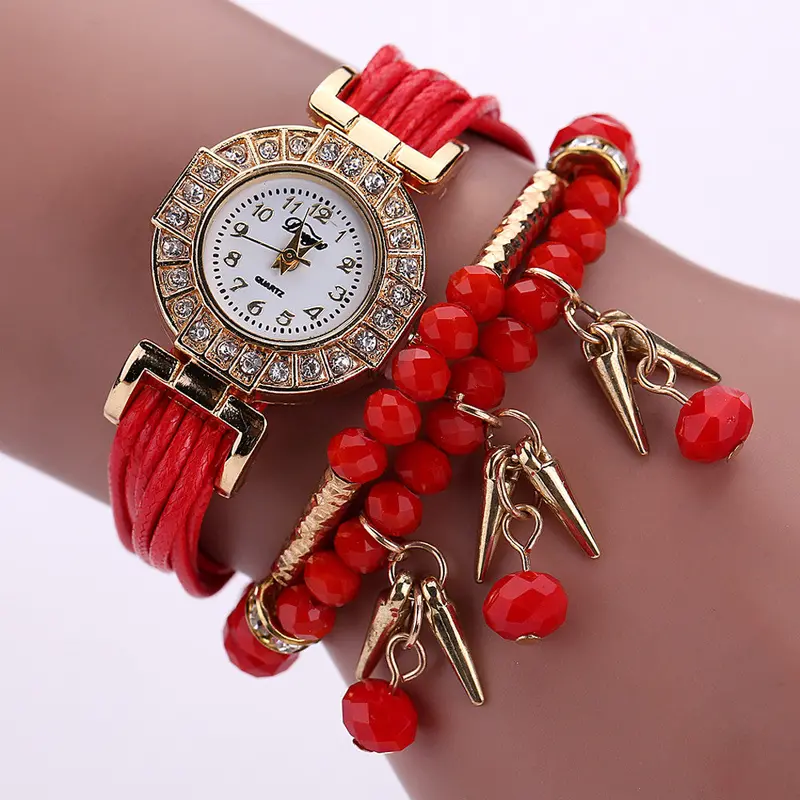 Women Watches Weave Wrap Around Bracelet Watch Crystal Synthetic Chain Watch Relogio Feminino Feida 4