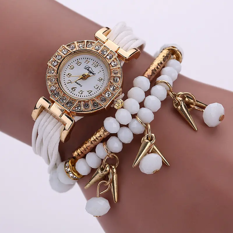 Women Watches Weave Wrap Around Bracelet Watch Crystal Synthetic Chain Watch Relogio Feminino Feida 5