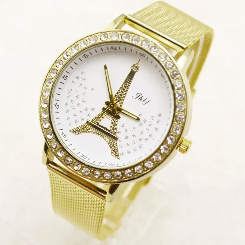 Women Wathes Gold Luxury Ladies Dress Watch Relogio Feminino Crystal Tower Stainless Steel Mesh Band Wristwatch Feida 1