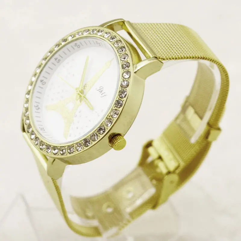 Women Wathes Gold Luxury Ladies Dress Watch Relogio Feminino Crystal Tower Stainless Steel Mesh Band Wristwatch Feida 2