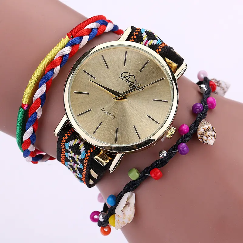 Women Weave Wrap Around Bracelet Watch Crystal Synthetic Chain Watch Reloj Mujer Feida 1