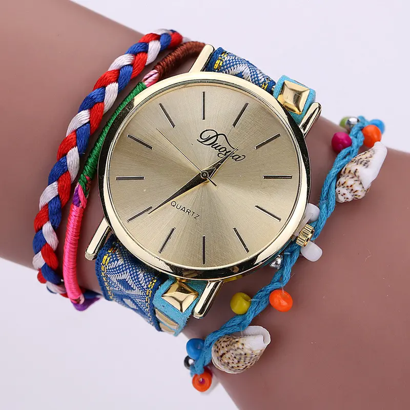 Women Weave Wrap Around Bracelet Watch Crystal Synthetic Chain Watch Reloj Mujer Feida 2