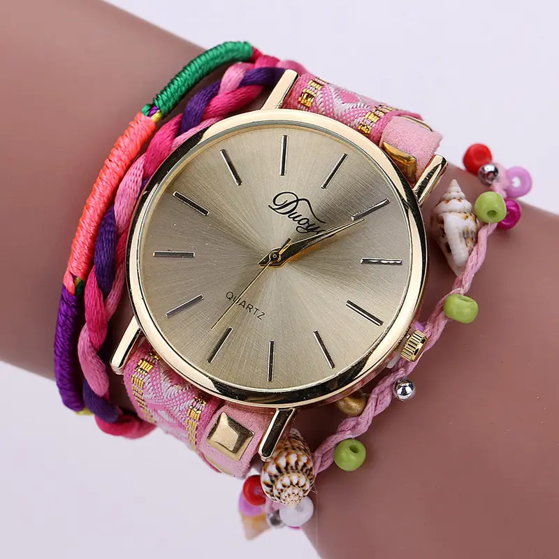 Women Weave Wrap Around Bracelet Watch Crystal Synthetic Chain Watch Reloj Mujer Feida 3