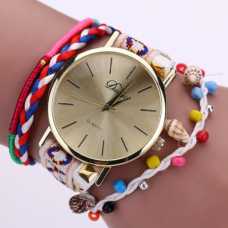 Women Weave Wrap Around Bracelet Watch Crystal Synthetic Chain Watch Reloj Mujer Feida 4