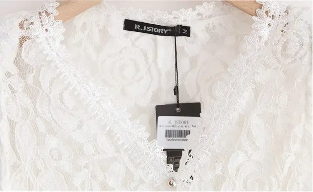 Women White Lace Blouse Chiffon Shirt Blusa Renda Ladies V-Neck Women's Tops Long Sleeve Patchwork Shirts 4