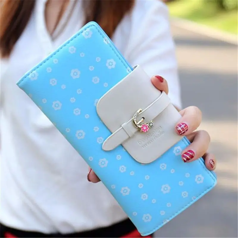 Women Zipper Long Purse Wallet Credit Card Holder Cute Floral Print Standard Wallet Handbag 1