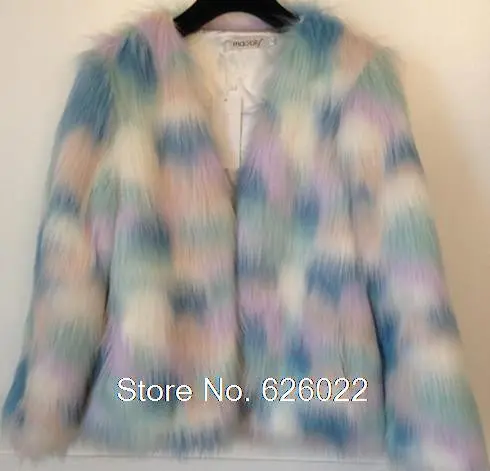 Women's 4 Inches Long Hairy Faux Fur Mixed Colors Rainbow Blooming Gradual Color Jacket Coat Long Sleeve Shaggy Outwear 1