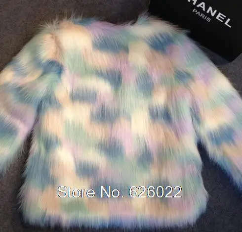 Women's 4 Inches Long Hairy Faux Fur Mixed Colors Rainbow Blooming Gradual Color Jacket Coat Long Sleeve Shaggy Outwear 5