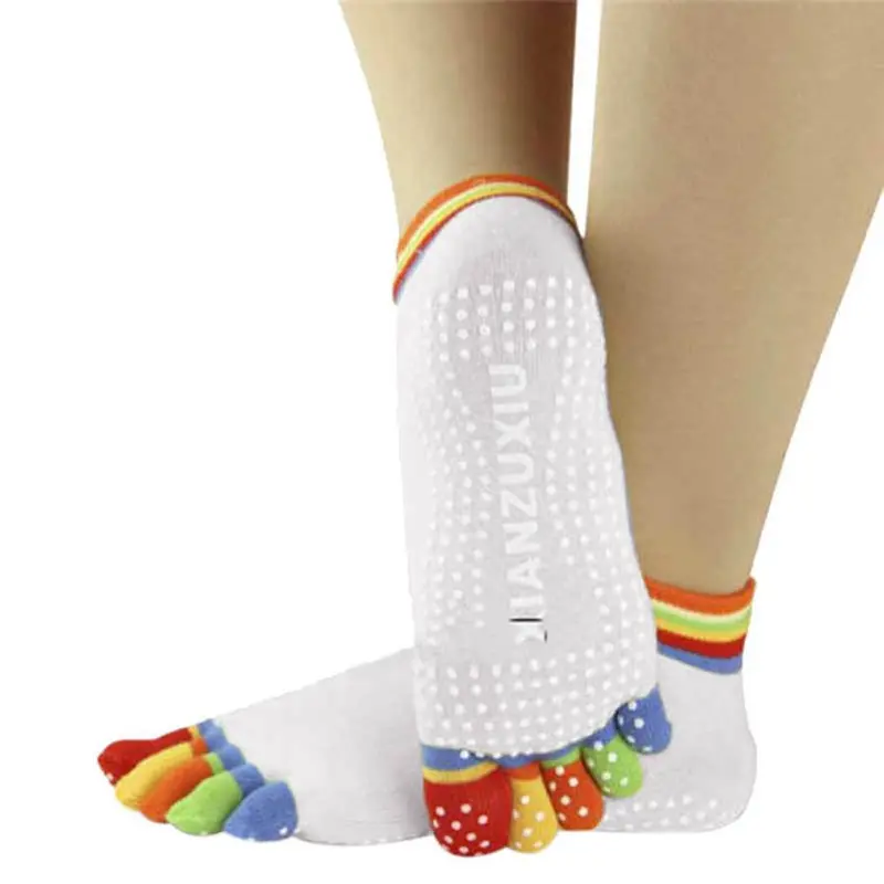 Womens 5-Toe Colorful Exercise Non Slip Massage Toe Socks With Full Grip Pilates Socks 8