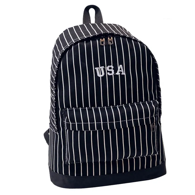 Women's Backbacks Stripe Double-Shoulder Canvas Backpack Schoolbag 4 Colors 1