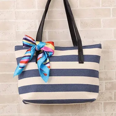 Women's Bag Designer Handbags Canvas Stripe Silk Scarf Bags Handbags Casual Tote Shoulder Bag 3
