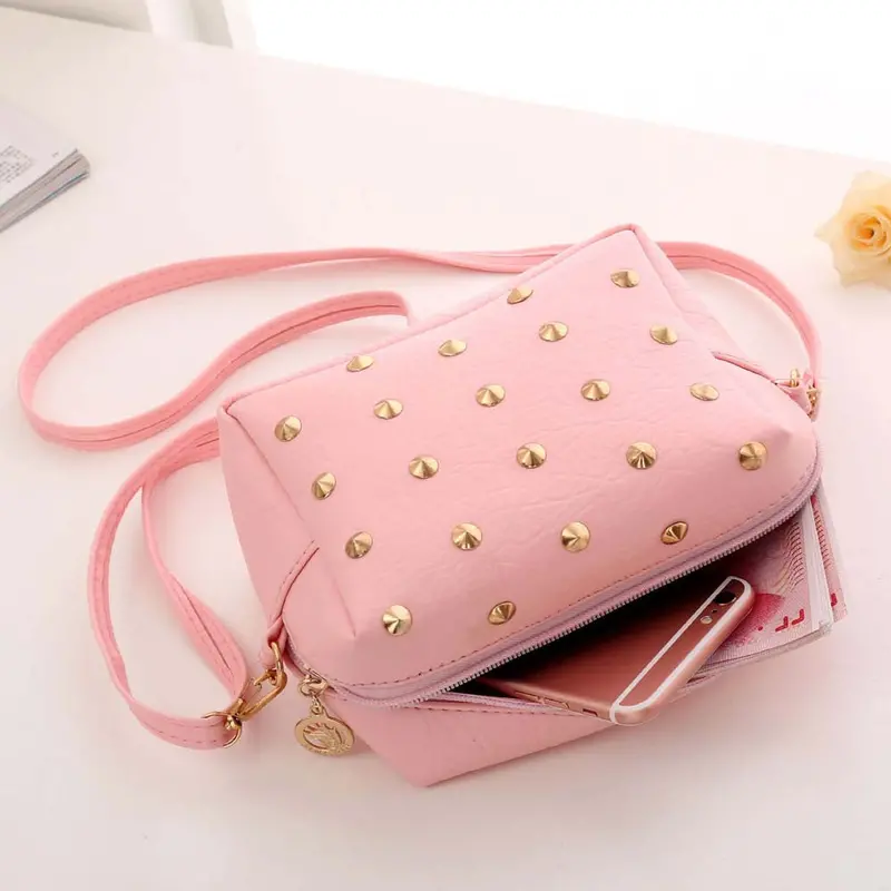 Women's Bag Ladies Cute Messenger Bags Rivet Shoulder Bag Pu Leather Crossbody Messenger Bolso 1