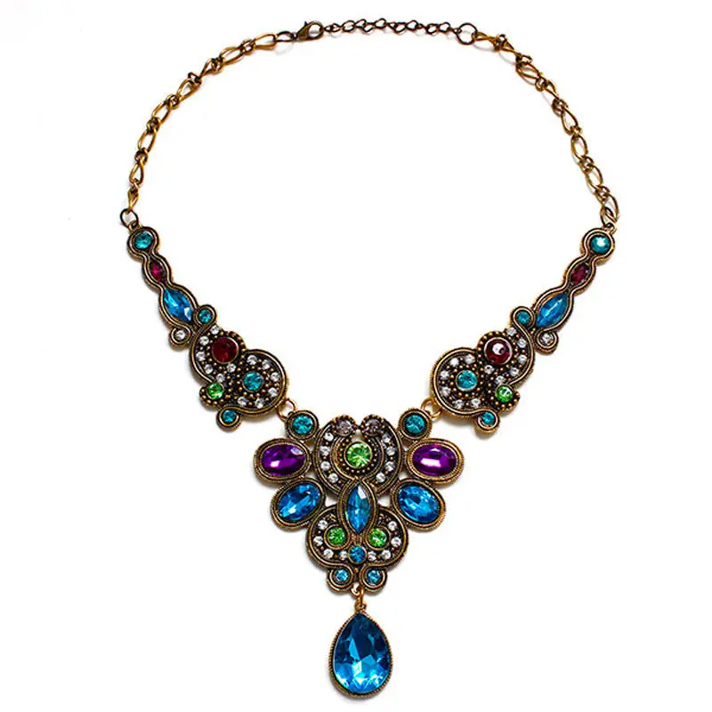 Womens Bib Beaded Choker Collar Necklace Multicolor Crystal Waterdrop Statement Chain Pendant 1
