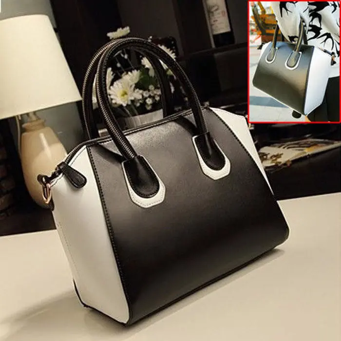 Womens Blackwhite Faux Leather Hbag Shoulder Crossbody Satchel Bag 1