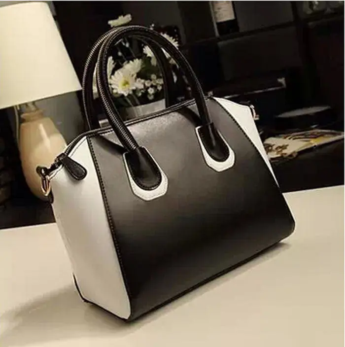 Womens Blackwhite Faux Leather Hbag Shoulder Crossbody Satchel Bag 2