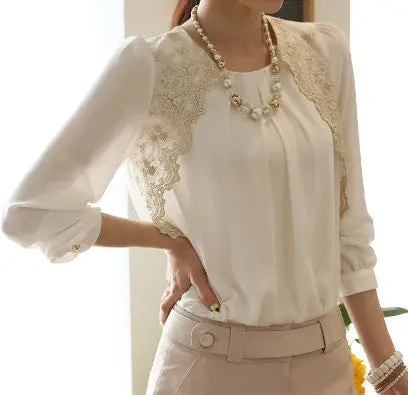 Women's Blouse Chiffon Long Sleeve Shirts Crochet Embroidery Lace Tops Plus Size Blusas Femininas Gbl-02 2
