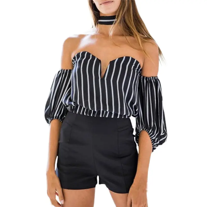 Women's Blouse Sexy Striped Off Shoulder Long Sleeve Tops Blusas Femininas E Camisas Fast Shipping Feida 1