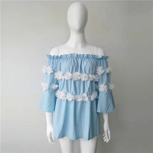 Women's Blouses Beach Women Tops Cute Flowers Off Shoulder Blouses And Shirts Slash Neck Flare Sleeve Shirt 1