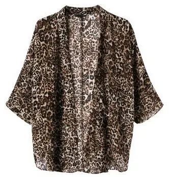 Women's Bohemia Vintage Sexy Boho Leopard Print Kimono Loose Chiffon Blouse Shirt Tops 1