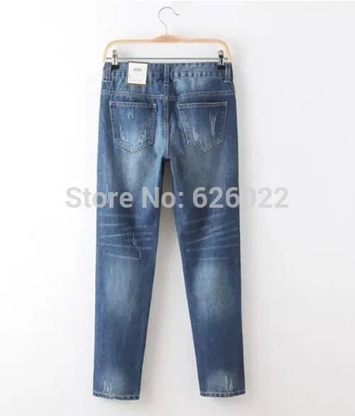 Women's Boyfriend Distrressed Knee Big Hole Washed Denim Ripped Loose Harem Pants Casual Jeans Leisure Long Trousers 4