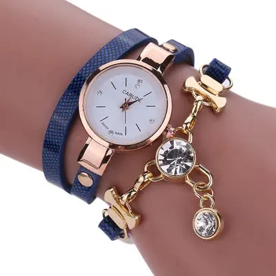Women's Bracelet Dress Watches Ladies Clock Pu Leather Rhinestone Crystal Analog Quartz Wrist Watch Relogio 3