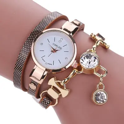Women's Bracelet Dress Watches Ladies Clock Pu Leather Rhinestone Crystal Analog Quartz Wrist Watch Relogio 5