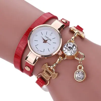 Women's Bracelet Dress Watches Ladies Clock Pu Leather Rhinestone Crystal Analog Quartz Wrist Watch Relogio 8