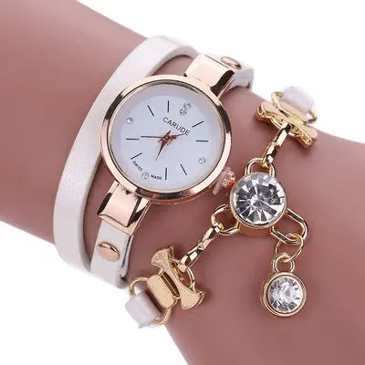 Women's Bracelet Dress Watches Ladies Clock Pu Leather Rhinestone Crystal Analog Quartz Wrist Watch Relogio 9