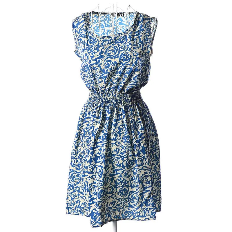 Womens Casual Chiffon Sleeveless Flower Beach Dress 1
