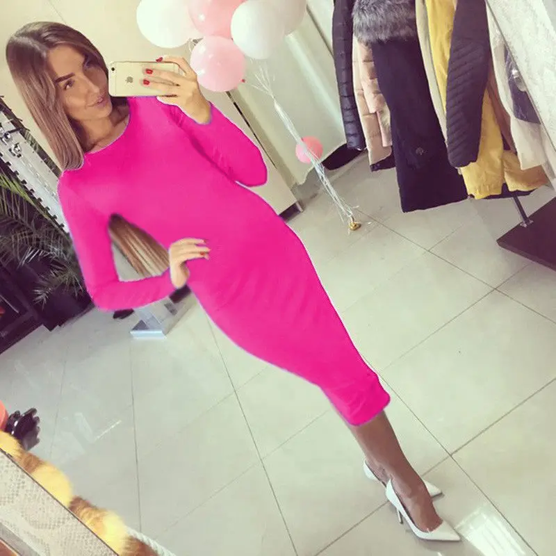 Womens Casual Pencil Bodycon Bandage Dress Long Sleeve Scoop Collar Office Work Sheath Midi Dress Vestidos Gv106 12