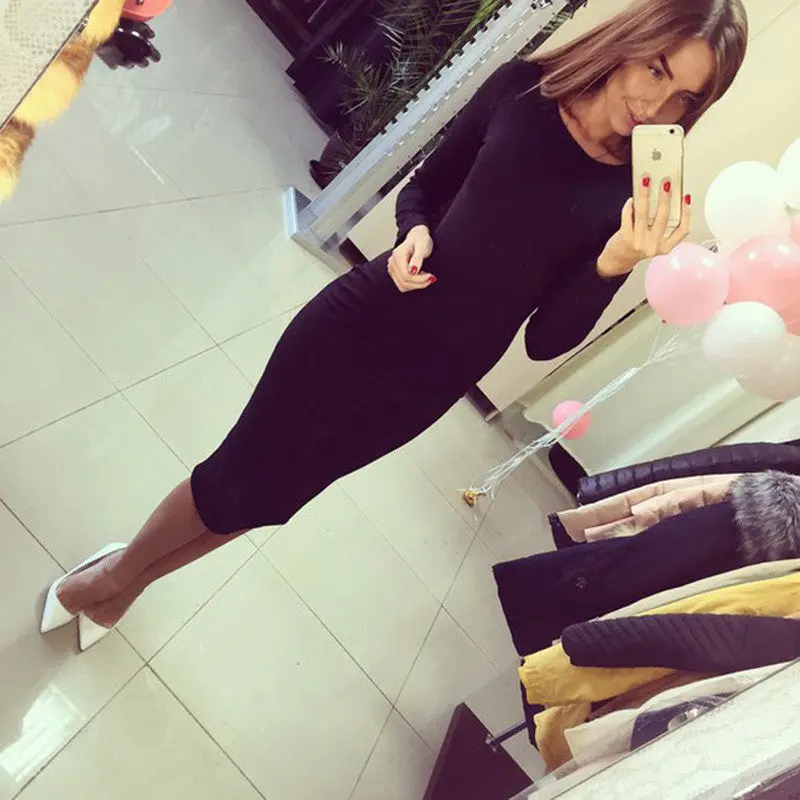 Womens Casual Pencil Bodycon Bandage Dress Long Sleeve Scoop Collar Office Work Sheath Midi Dress Vestidos Gv106 7