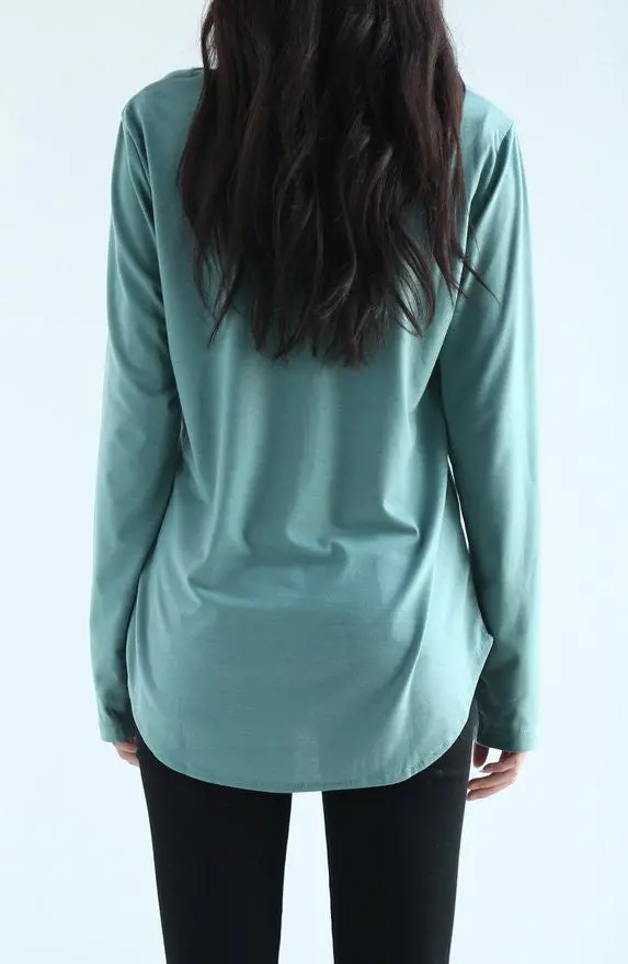 Women's Casual Sequins Pocket T Shirt O Neck Long Sleeve Loose Tops Pullover Solid T-Shirts Plus Size M0185 9