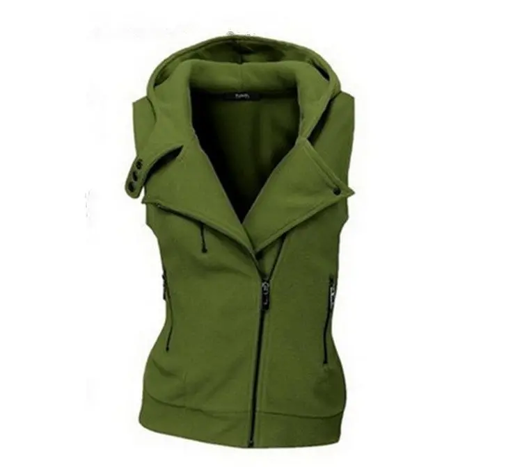 Women’s Color-Blocked Sleeveless Hoodie with Zipper and V-Neck – Modern Tank Top Style Sweatshirt