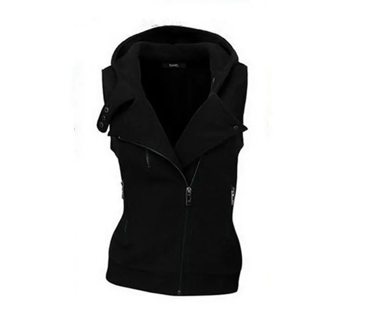 Women’s Color-Blocked Sleeveless Hoodie with Zipper and V-Neck – Modern Tank Top Style Sweatshirt
