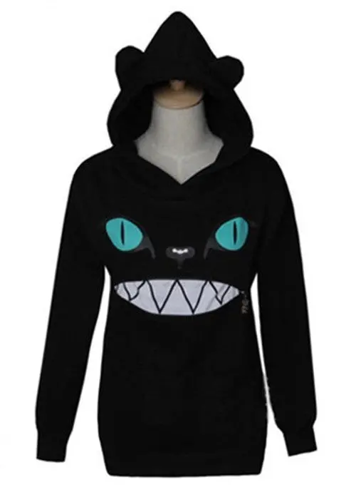 Women's Colored Zipper Smile Mouth Cat 3D Ear Hooded Cat Front Jumper Sweats Long Sleeve Fleece Sweatshirt Tops 1