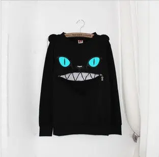 Women's Colored Zipper Smile Mouth Shoulder 3D Ear Cat Front Jumper Sweats Long Sleeve Fleece Sweatshirt Tops 10 Colors 1