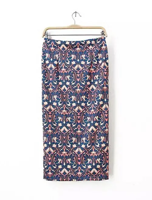 Women's Contrast Color Floral Paisley Print Back Split Bodycon Hip Skirt Slim Fit Pencil Skirt Ol Skirts 1