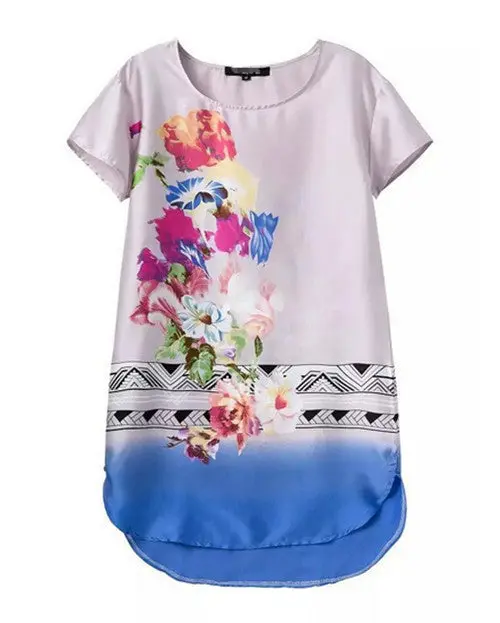 Women's Contrast Color Floral Print O-Neck Short Sleeve Irregular Slim Shift Dress Short Dresses Tops 1