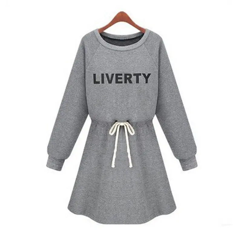 Womens Dress Warm Long Sleeve Letter Print Women Knitted Dress Fleece Hoody Sweatshirts Gray Black Xxl 1