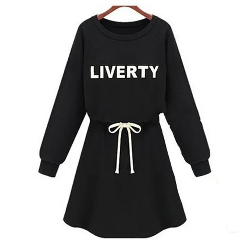 Womens Dress Warm Long Sleeve Letter Print Women Knitted Dress Fleece Hoody Sweatshirts Gray Black Xxl 2
