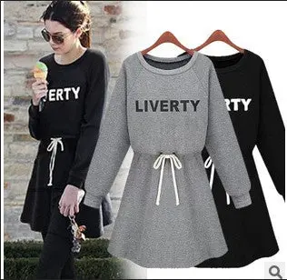 Womens Dress Warm Long Sleeve Letter Print Women Knitted Dress Fleece Hoody Sweatshirts Gray Black Xxl 3