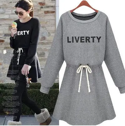 Womens Dress Warm Long Sleeve Letter Print Women Knitted Dress Fleece Hoody Sweatshirts Gray Black Xxl 4