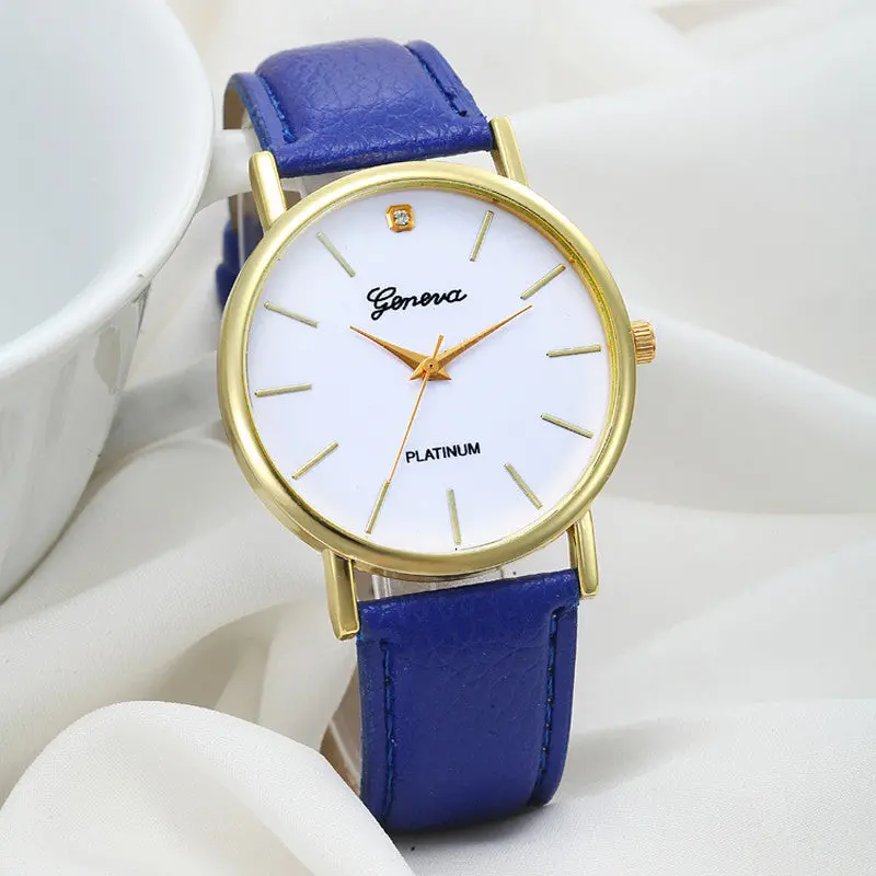 Women's Dress Watch Leather Band Analog Lady Girls Crystal Hour Bracelets Quartz Wrist Watch 7 Color 1