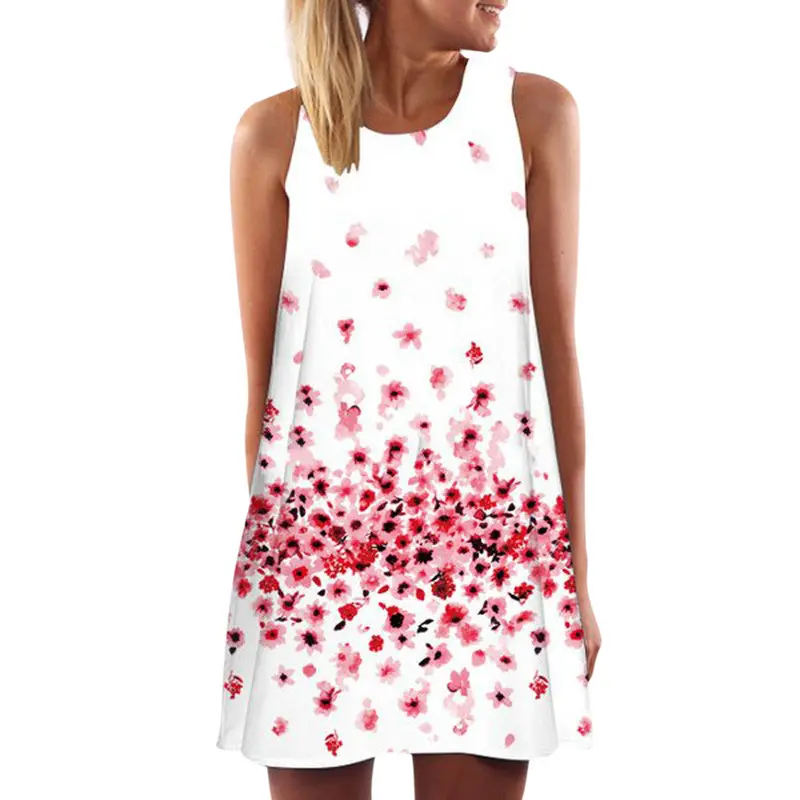 Women's Dresses Pink Printing Sundress Sleeveless Party Vestido For Women 1